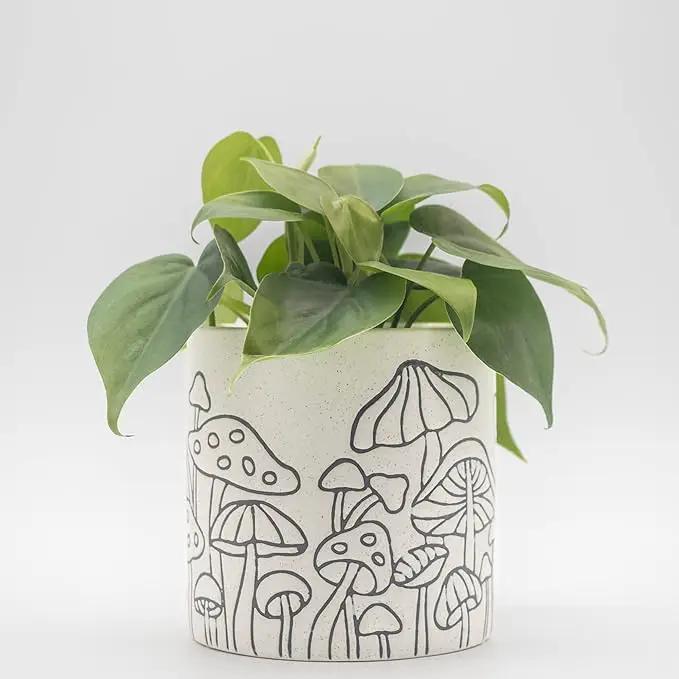 BASE ROOTS Mushroom Planter, Speckled White, Indoor/Outdoor, Holds Small Plants by GreenHaven Gardens