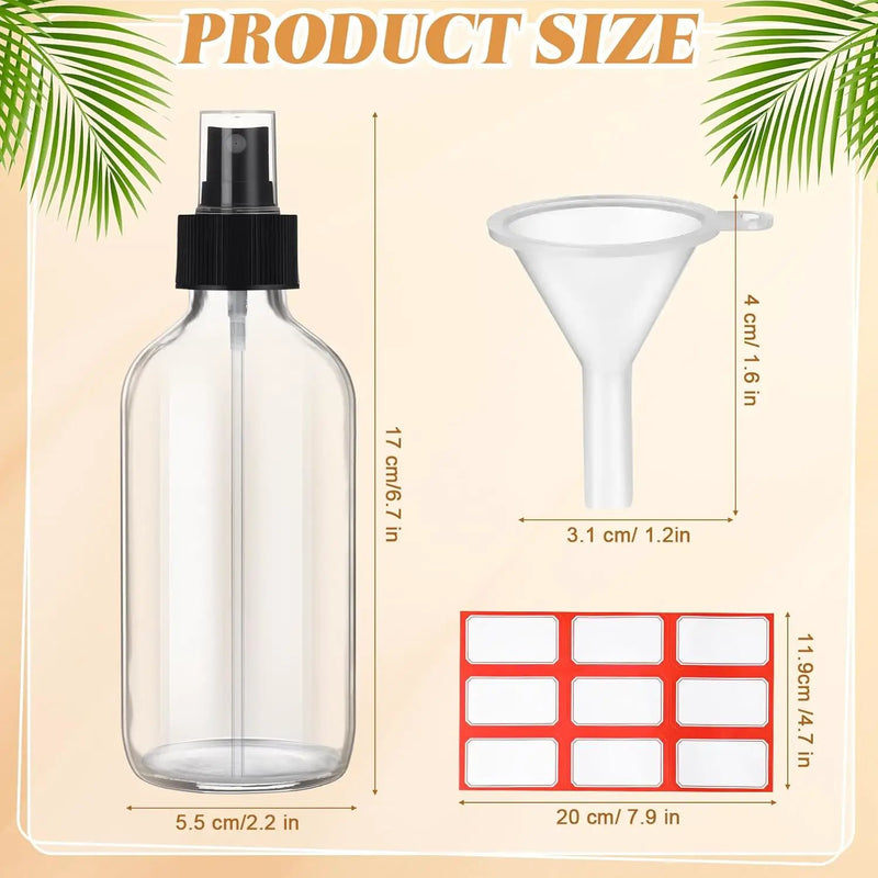 Norme 12 Pcs 8 oz Glass Spray Bottles with Funnels and Labels Refillable Cosmetic Empty Spray Bottles with Sprayer Containers for Essential Oil Cleaning Solutions(Clear,Stylish) by GreenHaven Gardens