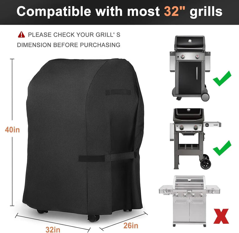 LBTING Grill Cover, 32-inch Heavy Duty 300D Oxford Waterproof Windproof UV Resistant BBQ Gas Grill Cover for Outdoor Barbecue Fit Most Brands Weber, Brinkmann, Char Broil, Holland by GreenHaven Gardens