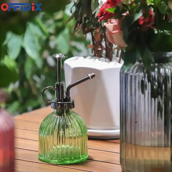 OFFIDIX Glass Plant Mister, 6.3 Inches Tall Vintage Style Spritzer Bronze Plastic Top Pump One Hand Watering Can Indoor Plant Spray Bottle for Garden, Plants, Cleaning (Light Green) by GreenHaven Gardens