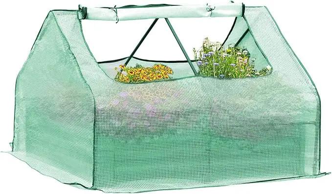 Aoodor 4 x 3 x 3 ft Raised Metal Garden Bed, Mini Greenhouse Kit with 2 Roll-up Zipper Doors for Vegetables, Herbs, and Flowers by GreenHaven Gardens