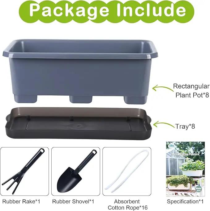 Window Box Planter 8 Pcs, 17 Inches Rectangle Flower Pots with Drainage Holes and Trays, Vegetable Planters for Windowsill Patio Garden Balcony Home Porch Yard Indoor Outdoor (Grey) by GreenHaven Gardens