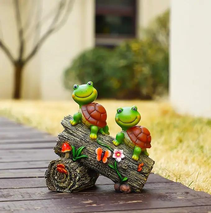Garden Turtle Figurines Outdoor Decorations, Solar Powered Sweet Frog Face Turtles Resin Statue with 4 LED Lights, Garden Art Spring Fall Winter Christmas Decor for Patio Lawn Yard by GreenHaven Gardens