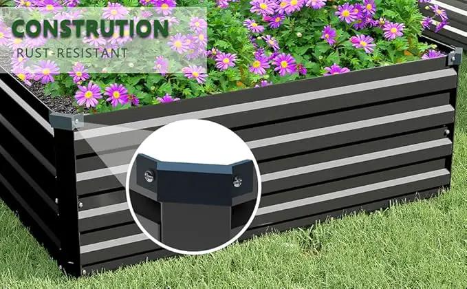 MGNO 2pcs 12x4x1FT Galvanized Raised Garden Bed-Outdoor Planter Box for Vegetables-Metal Garden Bed,RRectangle Planting Box for Herb,Flower,Black by GreenHaven Gardens