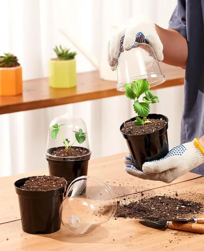 homenote Nursery Pots for Plants,5 Inch Plant Pot for Planting with Humidity Domes Plastic Seedling with Drainage Holes Seed Starter Flower with 10 Labels Black (15 Pack) by GreenHaven Gardens