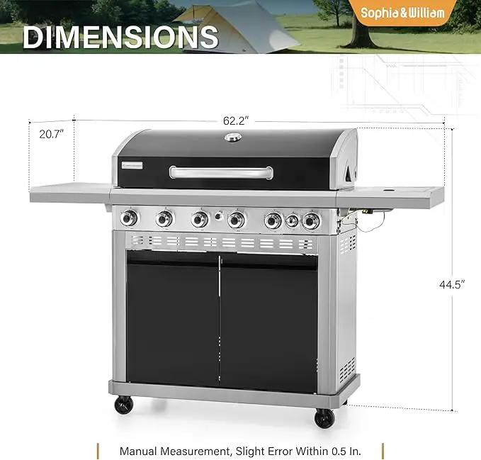 Sophia & William 6-Burner Propane Gas BBQ Grill with Side Burner & Porcelain-Enameled Cast Iron Grates, Gas Grill Griddle Combo for Outdoor Cooking, Barbecue Events, 740 SQ.IN. Cooking Area, Black by GreenHaven Gardens