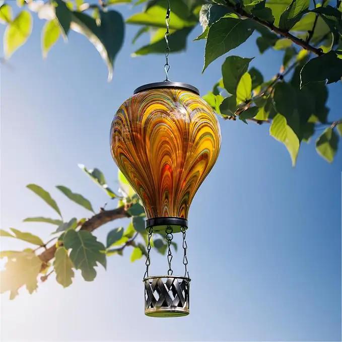 2PCS Solar Hot Air Balloon Lantern with Flame Flickering Light Tie-Dye Glass Hot Air Balloon Solar Lanterns Outdoor Waterproof Hanging Garden Light for Patio Porch Yard Decor,Gift for Women by GreenHaven Gardens