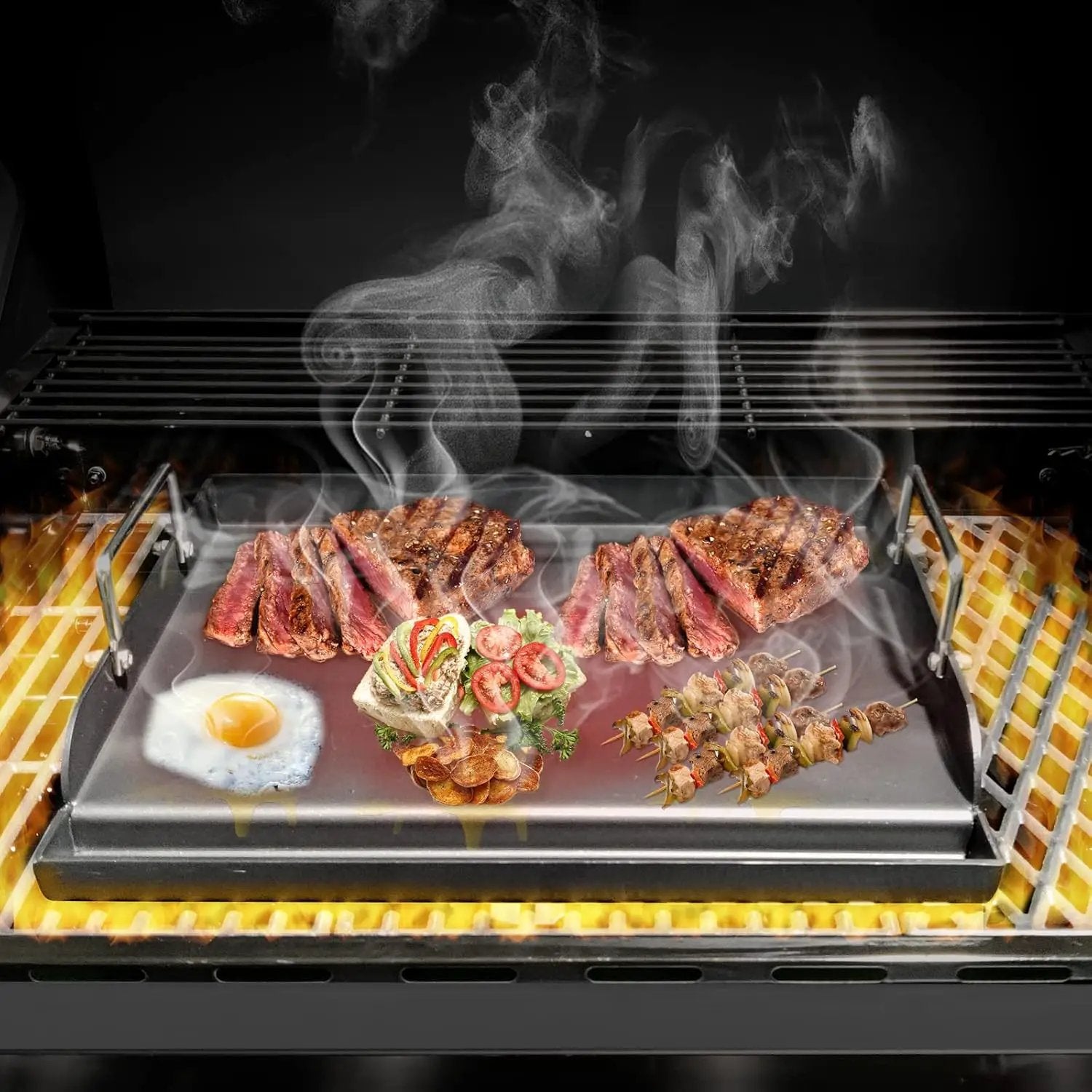 Griddle for Gas Grill, Flat Top Cast Iron Griddle Insert for Outdoor Gas Grill, 17" x13" Nonstick Coating Cooking Skillet Pan Teppanyaki for Weber Charbroil Camp Chef and Gas/Charcoal/Electric Grill by GreenHaven Gardens