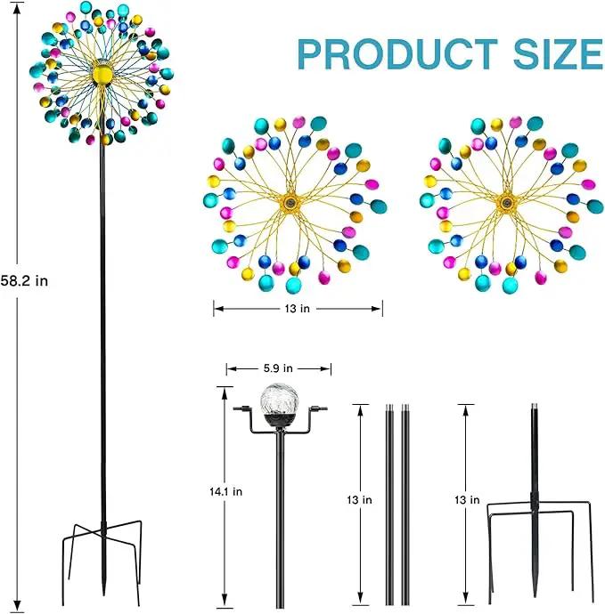 Solar Wind Spinners for Yard and Garden- 58.2 Inch Metal Wind Sculptures Outdoor Clearance Kinetic Windmills with Multi Color Led Glass Ball (Polka Dots) by GreenHaven Gardens