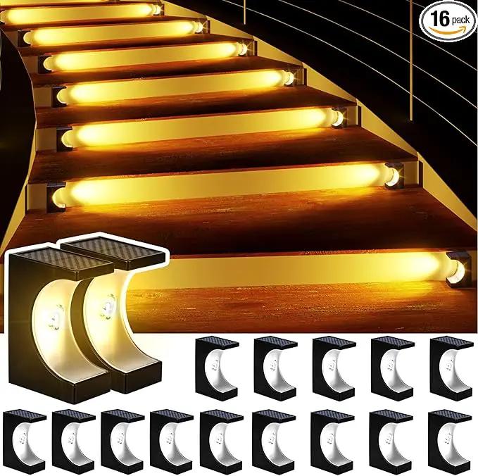 JSOT Outdoor Step Lights - 16 Pack Warm White Solar Stair Lights Waterproof Deck Light for Outside Decor Yard Patio Pathway by GreenHaven Gardens