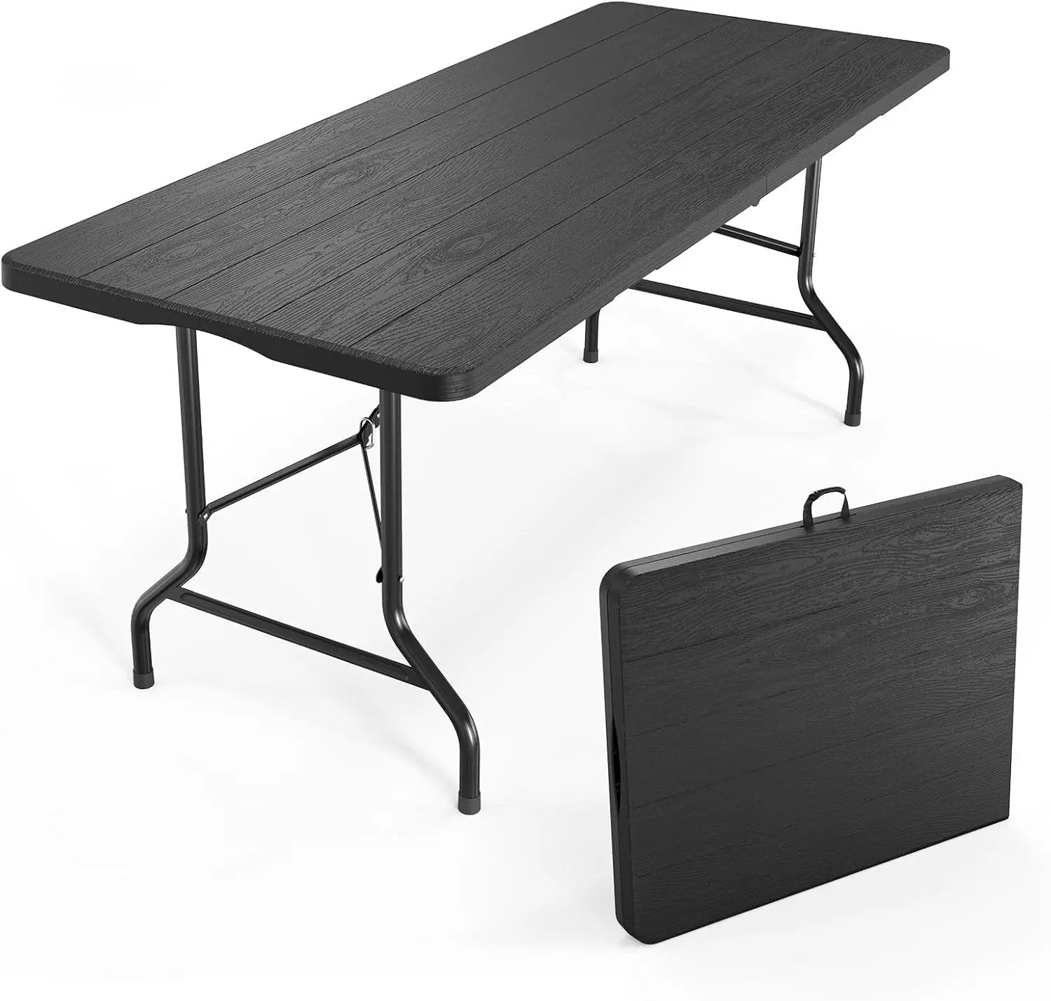 VINGLI 6 Foot Plastic Folding Table Portable Long Table for Indoor Outdoor Use Rectangular with Carrying Handle, Tree Patterned HDPE Tabletop, Black by GreenHaven Gardens