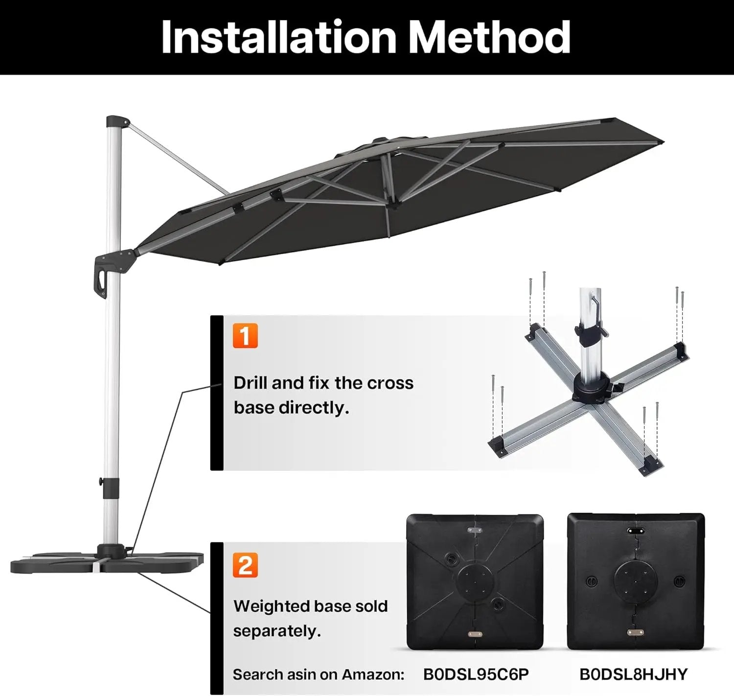 Patio Umbrella, 11FT Outdoor Cantilever Umbrella with 360-degree Rotation for Garden, Deck, Backyard, Pool and Beach, Grey by GreenHaven Gardens