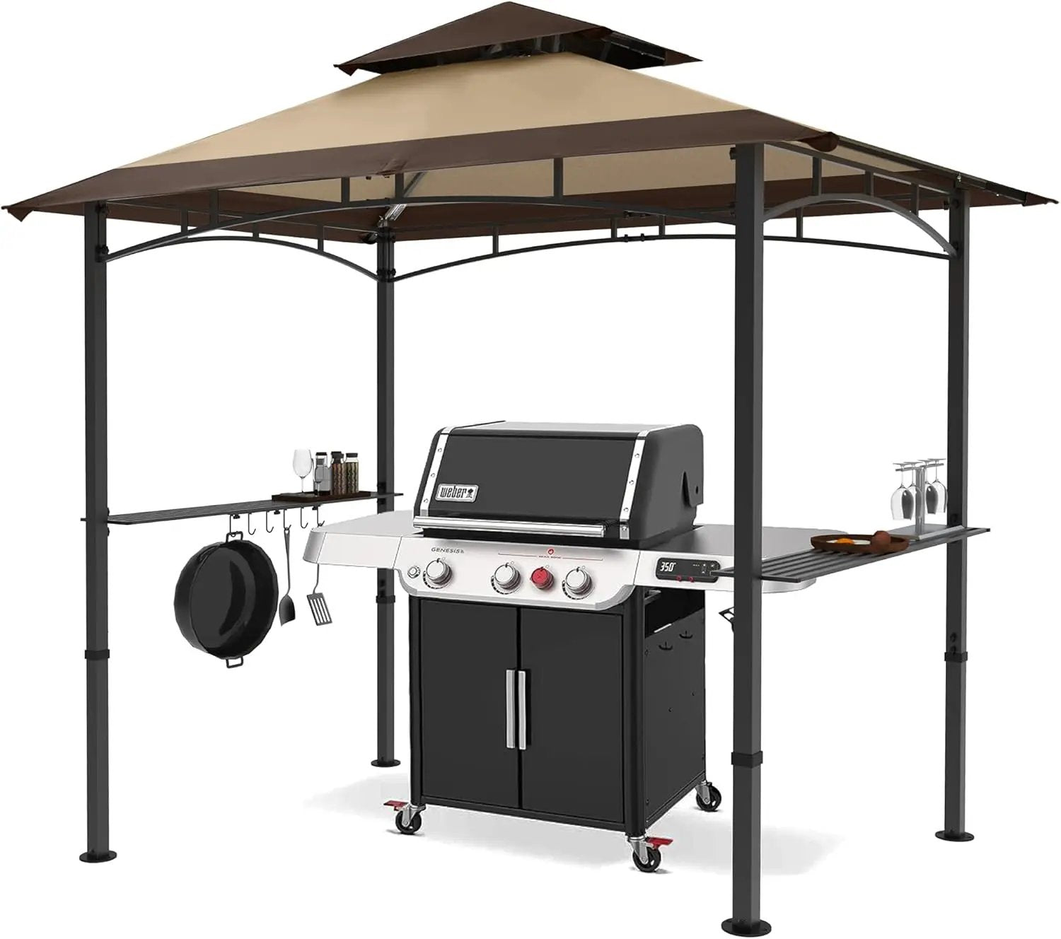 MASTERCANOPY 8 x 5 Grill Gazebo Outdoor BBQ Gazebo Canopy with 2 LED Lights (Brown Stitching Khaki) by GreenHaven Gardens