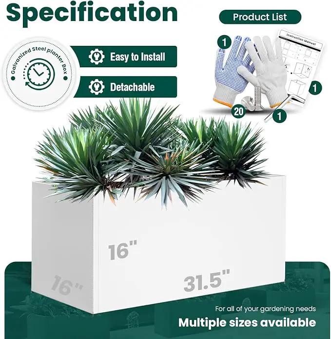 White Steel Planter Outdoor Indoor Planter Box Galvanized Steel Metal Large Planters Rectangular Flower Pot 31.5 In L x 16 In W x 16 In H Modern Commercial Residential for Trees Patio Deck Yard Garden by GreenHaven Gardens
