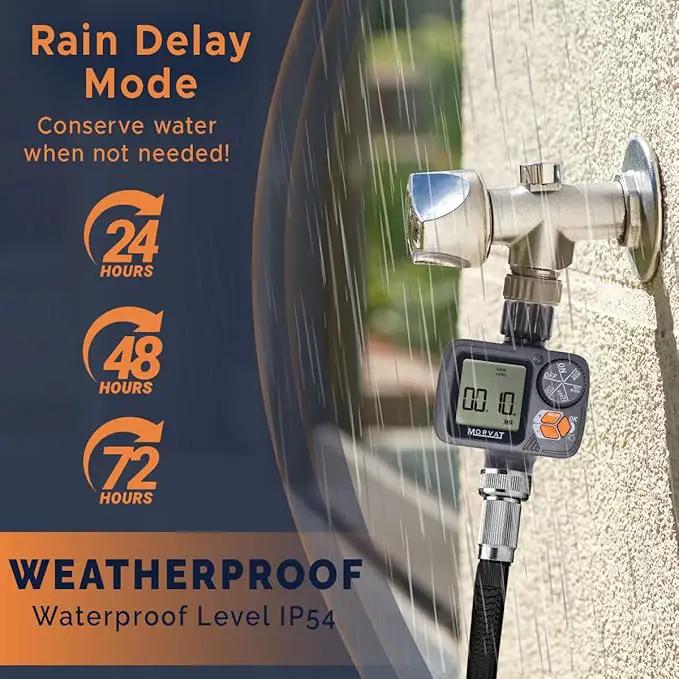 Morvat Sprinkler Timer Outdoor, Garden Hose Faucet Water Timer with Rain Delay, Programmable Automatic/Manual Modes, Watering Irrigation Timer System + Teflon Tape, 2 Spare Washers & 2 Filter Washers by GreenHaven Gardens