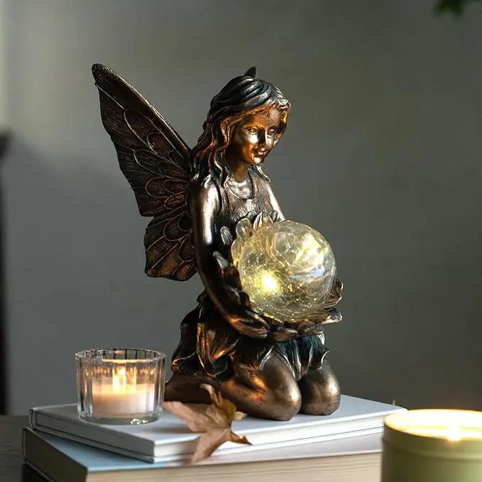 Garden Statues Outdoor Flower Fairy Decor,Solar Powered Outdoor Resin Statues-Patio Lawn Yard Porch, Funny Garden Fairies Ornaments Figurines for Outside Garden Gifts,8.31 Inches Tall by GreenHaven Gardens