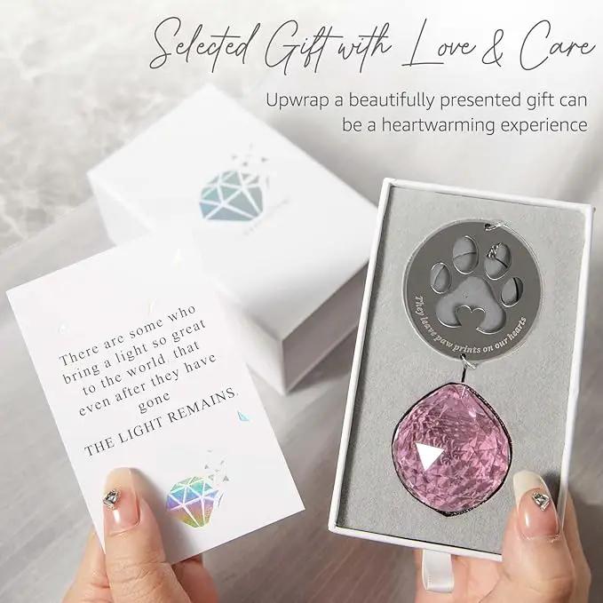 Dog Memorial Gifts, Unique Loss of Pet Sympathy Idea, Pink Crystal Ball Rainbow Suncatcher with Paw Print for Cat or Dog Remembrance and Bereavement by GreenHaven Gardens