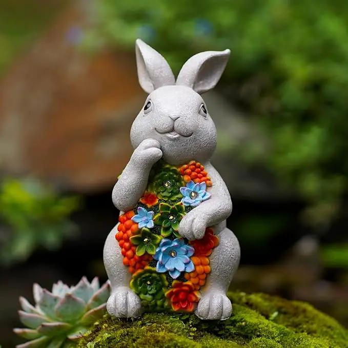Nacome Solar Garden Outdoor Statues Bunny with Succulent and 7 LED Lights – Lawn Decor for Patio, Balcony, Yard Ornament - Unique Housewarming Gifts by GreenHaven Gardens