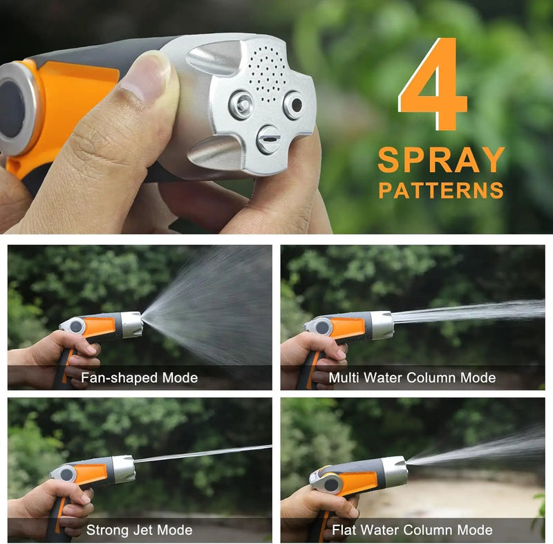 Heavy Duty Garden Hose Nozzle Sprayer - 4 Spray Patterns, High Pressure, Thumb Control Flow Valve w/On-Off, Washers for Watering, Car & Pet Washing by GreenHaven Gardens