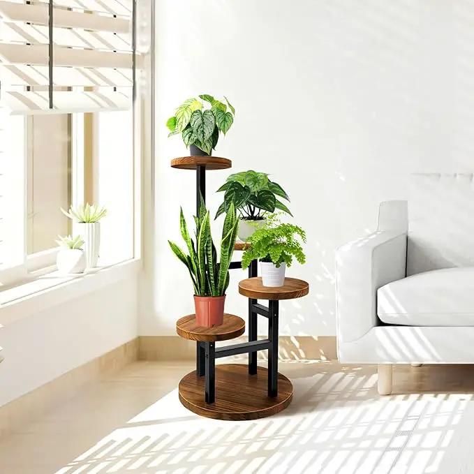 AUGOSTA 4 Tier Corner Plant Stand, Tall Metal Wood Plant Shelf Holder for Indoor, Outdoor Display Rack Flower Pot Stand for Living Room Balcony Garden Patio by GreenHaven Gardens