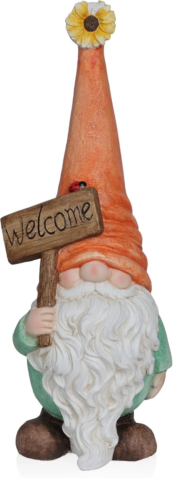 Alpine Corporation MCC848 Indoor/Outdoor Gnome with "Welcome" Sign Garden Statue, Charming Gnome with Hat, 26"H, Orange by GreenHaven Gardens