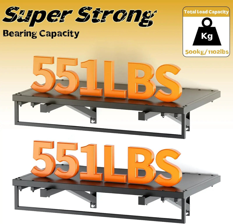 2pcs Garage Wall Shelving - 42in Extra Large Heavy Duty Floating Shelves with 30 Hooks, Load Capacity 1102 Lbs, Hanging Garage Storage Rack, Tool Hanger Organizer Utility Rack, For Home, Workshop by GreenHaven Gardens