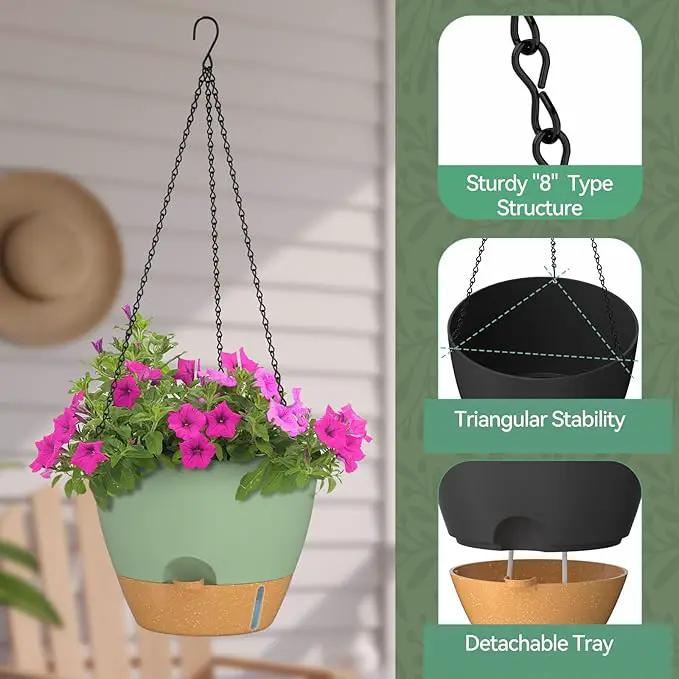 ZMTECH 12 Inch Hanging Planters for Indoor Outdoor Plants, 2 Pack Self Watering Hanging Plant Pots with Drainage Hole, Visual Reservoir, Plastic Flower Hanging Pots with Watering Lip (Green) by GreenHaven Gardens