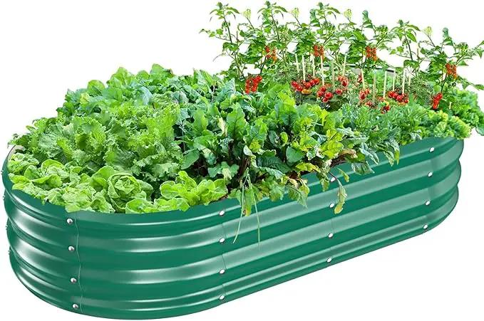 Oval Galvanized Planter Box, Metal Raised Garden Bed - 0.8MM Thick- Ideal for Outdoor Gardening and Planting of Vegetables Flowers Fruits Succulent Plants and Others (Dark Green, 5X2.7X1FT) by GreenHaven Gardens