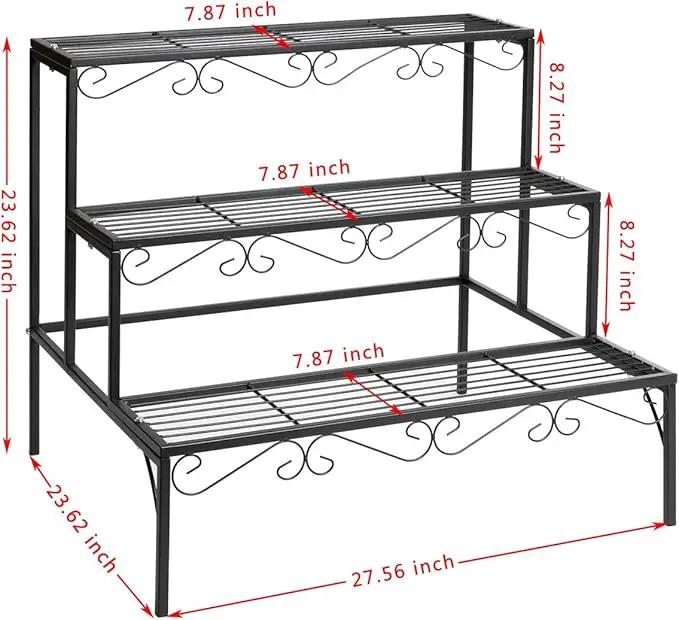 DOEWORKS 3 Tier Stair Style Metal Plant Stand, Garden Shelf for Large Flower Pot Display Rack Indoor Outdoor, Black by GreenHaven Gardens