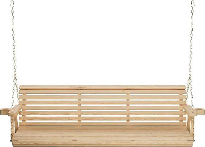 Amish Casual 6 Foot Roll Back Porch Swing with Cup Holders in Unfinished - Amish Made in The USA from Treated Pine Heavy Duty 700 Lb. Weight Capacity by GreenHaven Gardens