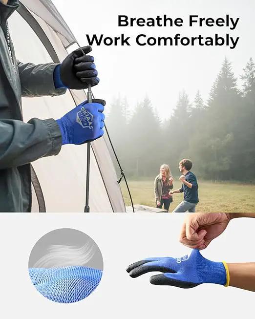 OKIAAS Work Gloves for Men，Ultra Thin and Lightweight Working Gloves with Grip, 12 Pairs Bulk Pack with Polyurethane Coating, for Light Duty Work (Blue, Small) by GreenHaven Gardens