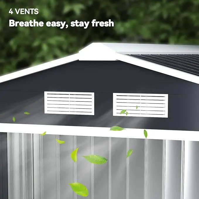 Outsunny 7' x 4' Outdoor Storage Shed, Garden Tool Metal Shed with Foundation Kit, Double Lockable Door, Air Vents and Sloping Roof, for Backyard, Patio, Lawn, Dark Gray by GreenHaven Gardens