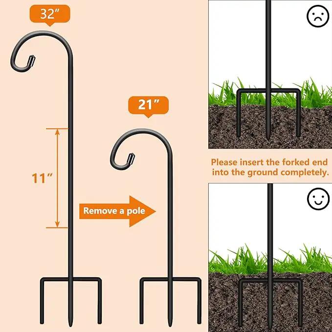 Gtongoko 8 Pack Shepherds Hooks for Outdoor 32 Inch Garden Hooks for Hanging Plants, Lanterns, Bird Feeders, Solar Lights, Mason Jars, Weddings Decor, Adjustable, Matte Black by GreenHaven Gardens