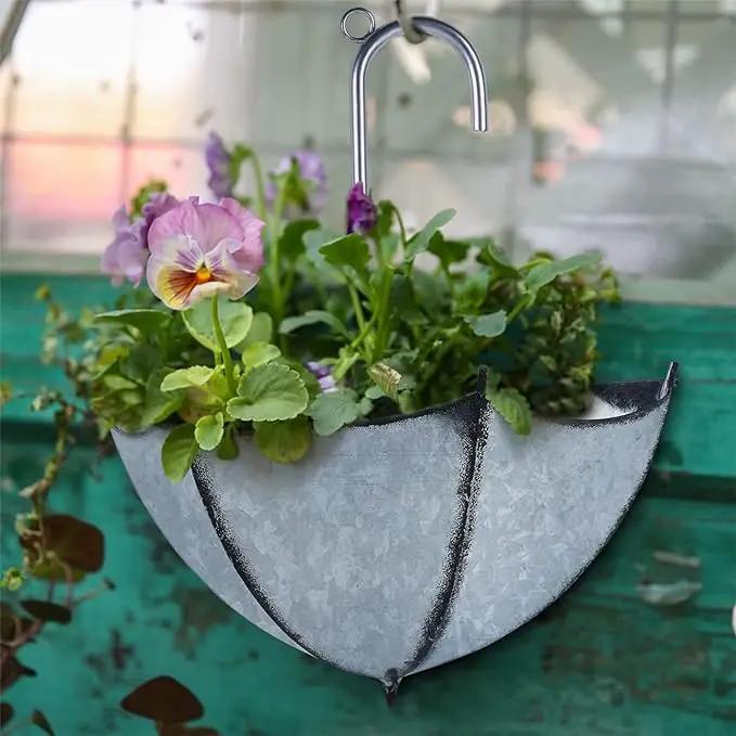 yosager 3 Pack Galvanized Metal Umbrella Wall Planter, Hanging Wall Flower Holder, Succulent Hanger Vase Indoor Outdoor Rustic for Garden Home Wall Decor by GreenHaven Gardens