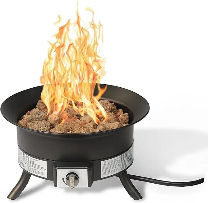 Amazon Basics Portable Propane Fire Pit, 19 inch Round Gas for Patio, 55,000 BTU Carry Strap by GreenHaven Gardens