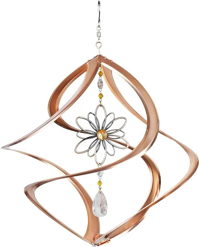 Red Carpet Studios 31041 Cosmix Wind Spinner Double Helix, 14-inch Long, Copper W/Flower & Crystal by GreenHaven Gardens