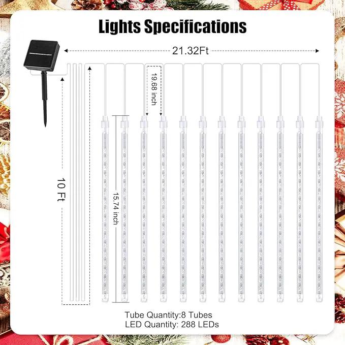 Solar Meteor Shower Lights - 16 Inch 8 Tube 288 LED, Waterproof, Cascading Falling Rain Lights for Tree, Bush, Holiday Parties, Christmas, Patio Decor - Warm White by GreenHaven Gardens