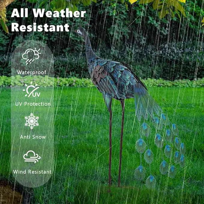VEWOGARDEN 2 Pack Peacock Outdoor Garden Sculptures & Statues Metal Peacock Yard Art for Lawn Patio Pool Outside Decorations by GreenHaven Gardens