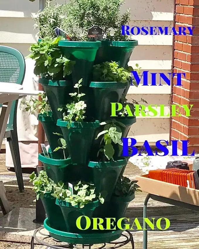 Mr. Stacky 1305-HG 5-Tier Stackable Strawberry, Herb, Flower, & Vegetable Planter - Vertical Gardening Indoor / Outdoor Stacking Garden Pots Hunter Green, 22.5 Quarts by GreenHaven Gardens