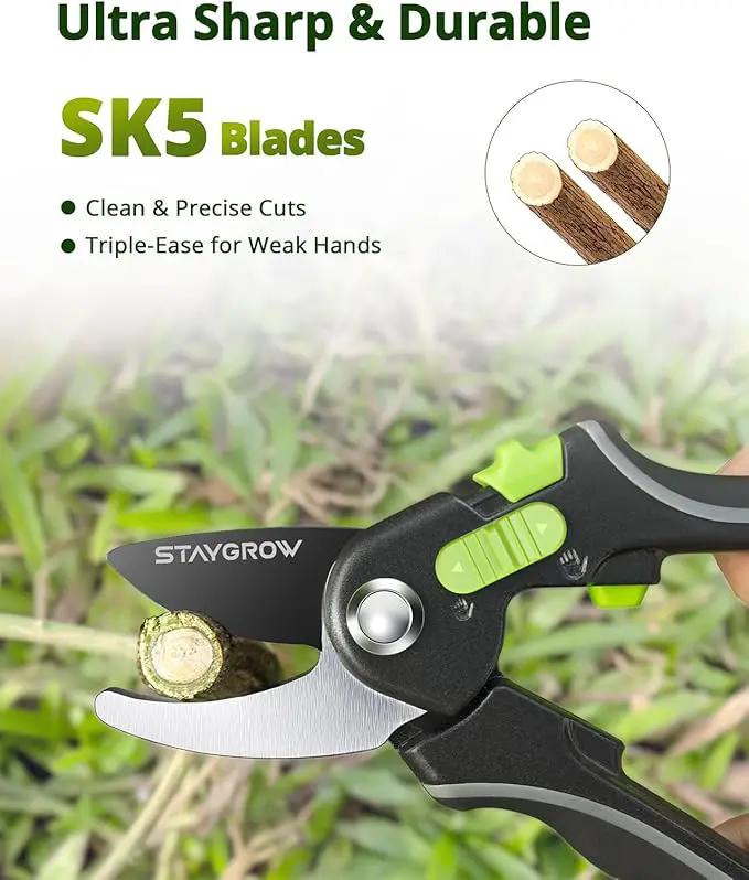 Pruning Shears for Gardening - 8.5" SK5 Garden Shears Cuts 10000+ Times Staying Sharp - Garden Scissors with One-handed Unlocking & Adjustable Handle- Garden Clippers Gardening Tools for Men Women by GreenHaven Gardens