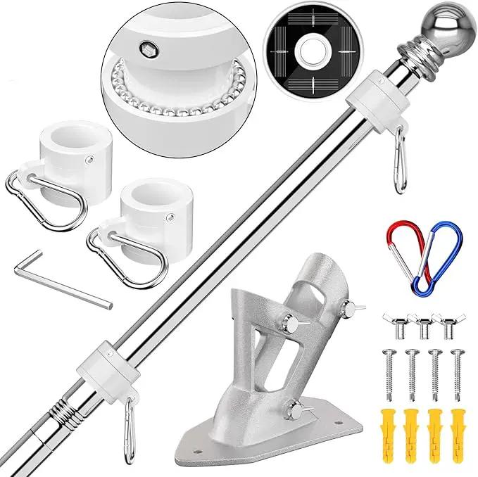 ZMTECH Flag Pole with Solar Light - Adjustable Bracket, 6 FT Stainless Steel Flag Poles for Outside House, Garden or Yard, Tangle Free Flagpole Kit for American Flag (Without Flag, Silver) by GreenHaven Gardens