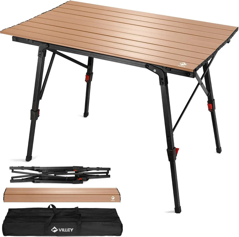 VILLEY Portable Camping Table with Adjustable Legs, Lightweight Aluminum Folding Beach Table with Carrying Bag for Outdoor Cooking, Picnic, Beach, Backyards, BBQ and Party by GreenHaven Gardens