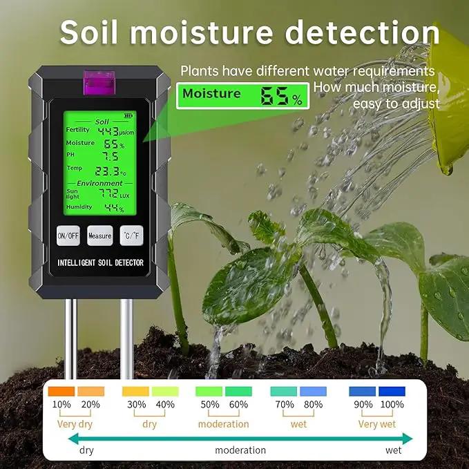 6-in-1 Soil Moisture Meter, Soil Test Kit with Soil Moisture/pH Meter/Temperature/Sunlight/Air Humidity/Soil Fertility, Soil Tester for Farming, Gardening and Outdoor Plants (2*AAA Battery Needed) by GreenHaven Gardens
