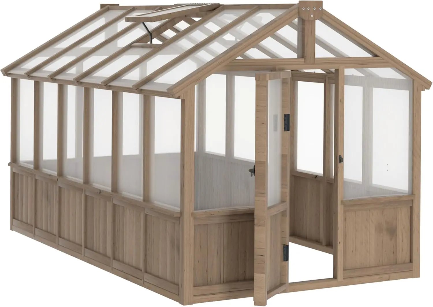 Mupater 6'x12' Wooden Polycarbonate Greenhouse,Outdoor with Ventilated Window and Lockable Door, Walk-in Greenhouse for Backyard, Patio, Lawn, Brown by GreenHaven Gardens