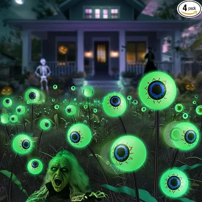 Halloween Solar Lights Outdoor: 4 Pack Upgraded 24 LED Scary Eyeball Lights for Garden Yard Lawn Pathway Landscape Decor, Green Outside Decorations by GreenHaven Gardens