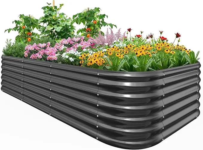 Quictent Galvanized Raised Garden Bed Kit, 8x4x2 ft Oval Metal Planter Box Tall for Vegetables Outdoor Backyard, Rubber Strip Edging Included (Dark Gray) by GreenHaven Gardens