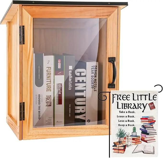 Little Library Box Outdoor Kit - A Wooden Library Box and A Library Garden Flag for Sharing Books, Communication and Learning Between Neighbouring Communities by GreenHaven Gardens