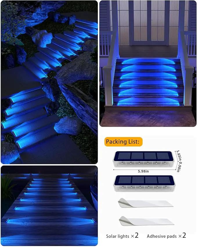 Solar Step Lights for Outside, 2 Pack Solar Stair Lights, Blue Outdoor Deck Light Waterproof, Outdoor Light Solar Powered for Deck, Dock, Pathway, Porch, Path, Ground, Backyard by GreenHaven Gardens