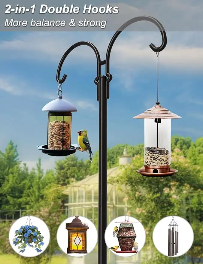 Outdoor Double Shepherds Hook with 5 Prong Base, 76 Inch Adjustable Heavy Duty Two Sided Bird Feeder Pole Stand for Hanging Plant Baskets, Solar Light Lanterns, Hummingbird Feeder, 2 Pack by GreenHaven Gardens