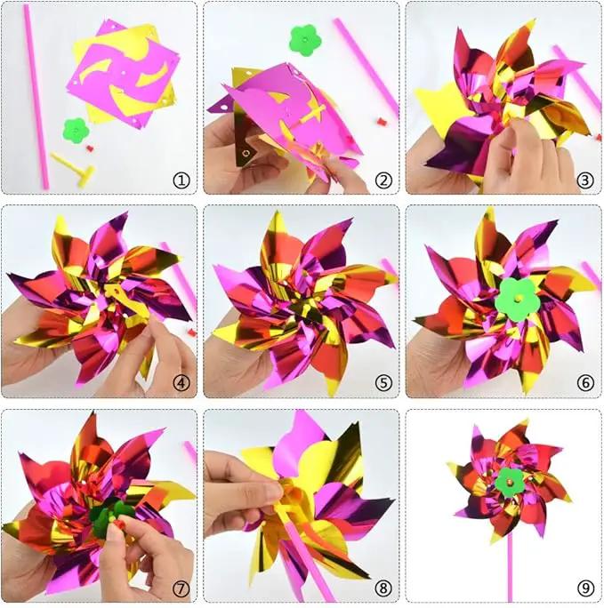 100pcs Plastic Rainbow Pinwheel,Windmill Party Pinwheels DIY Pinwheels Set for Kids Toy Garden Lawn Party Decor (100) by GreenHaven Gardens